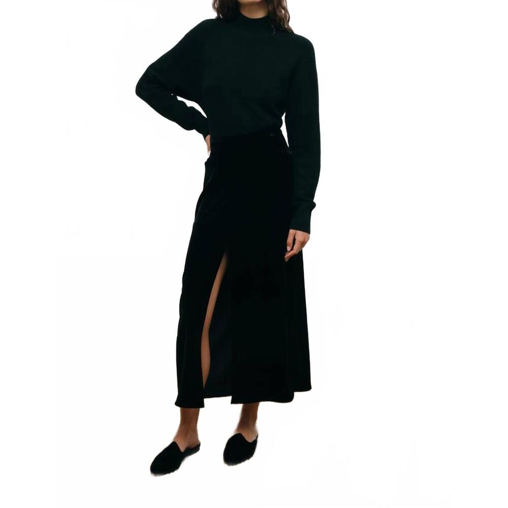 NEW LE KASHA castelo velvet midi skirt in black